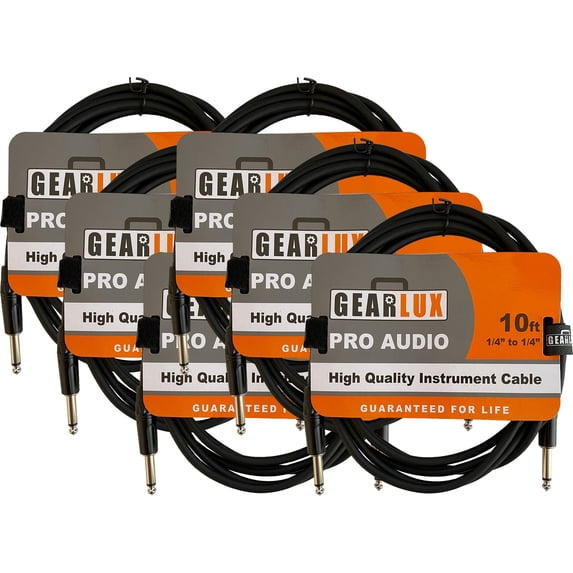 Gearlux Instrument Cable, Black, 10 Foot - 6 Pack