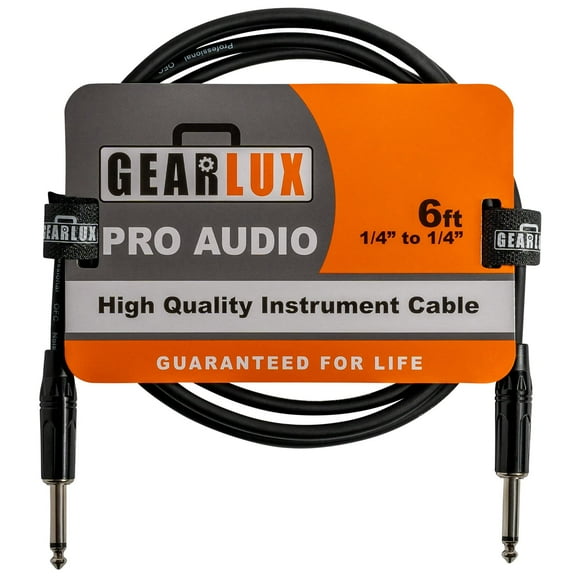 Gearlux Instrument Cable/Guitar Cable, 1/4 Inch, Straight to Straight, Black, 6 Feet - Single Pack