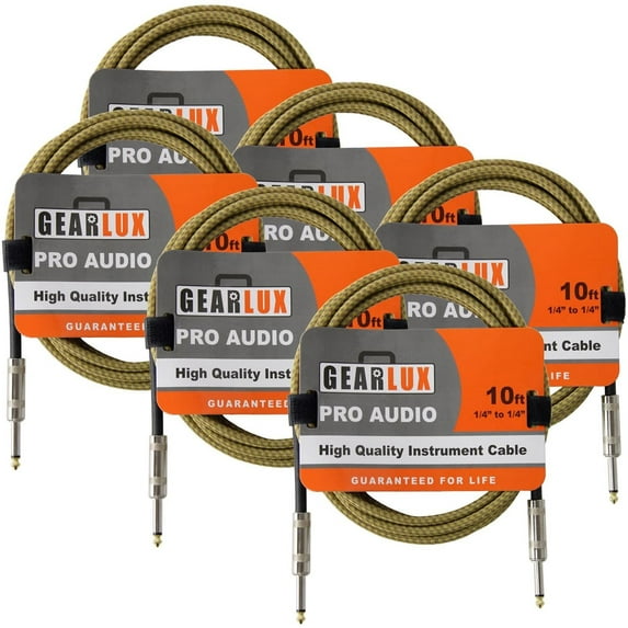 Gearlux Instrument Cable, Tweed, 10 Foot - 6 Pack