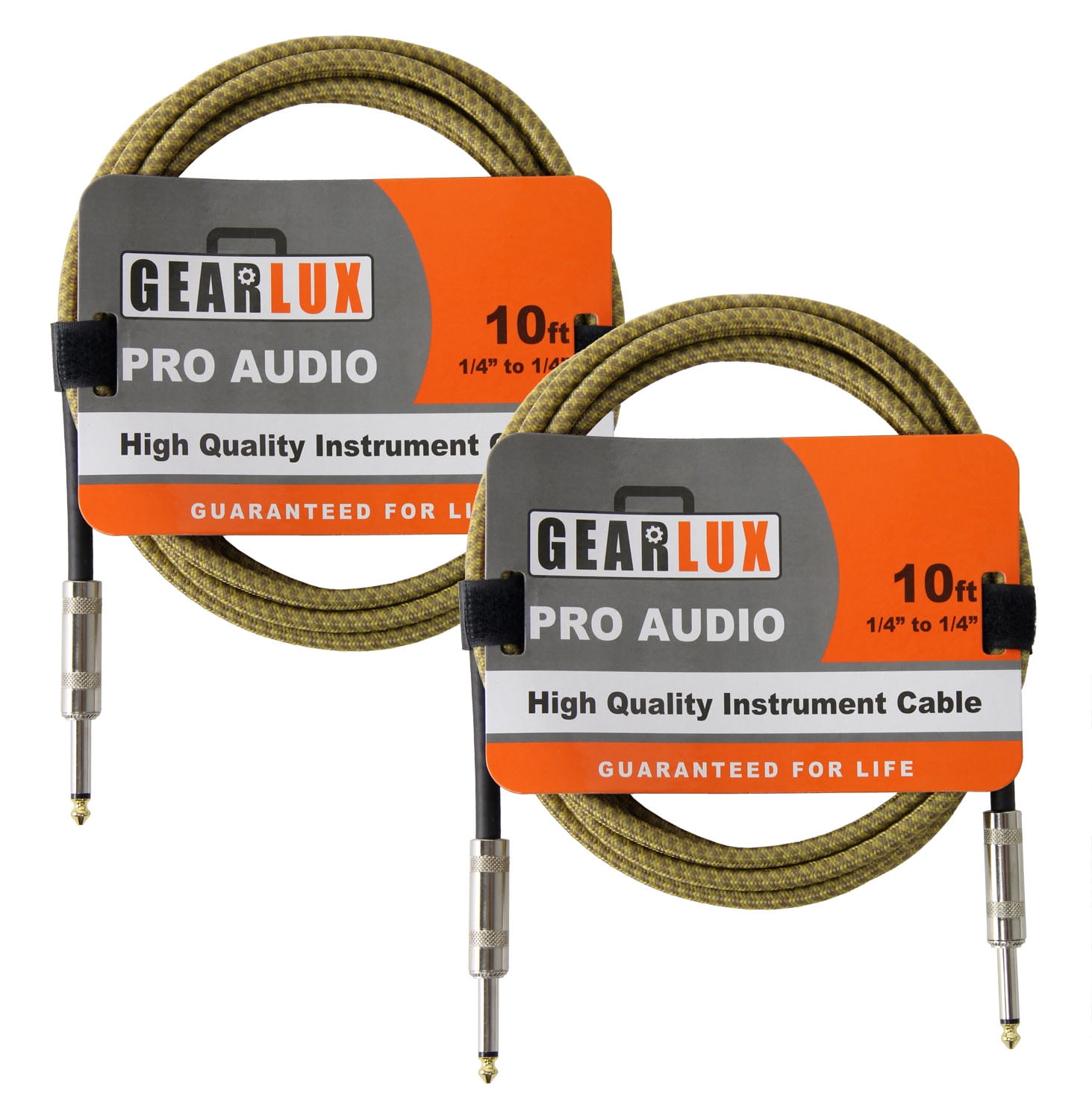 Gearlux Instrument/Guitar Cable, Tweed, 10 Foot - 2 Pack