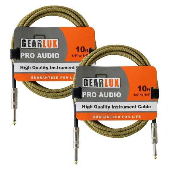 Gearlux Instrument/Guitar Cable, Tweed, 10 Foot - 2 Pack