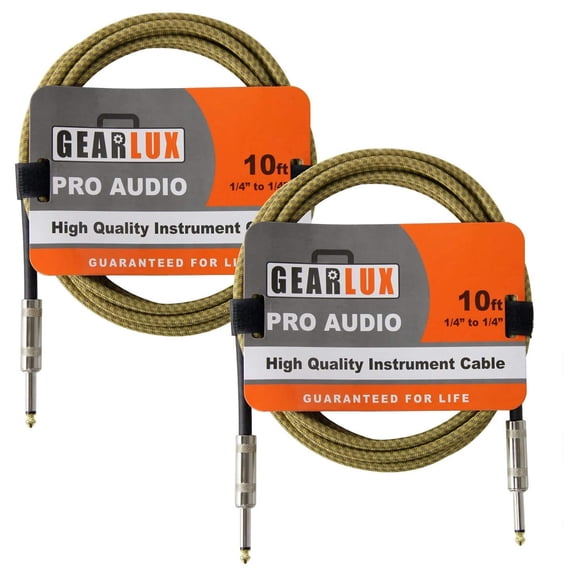 Gearlux Instrument/Guitar Cable, Tweed, 10 Foot - 2 Pack