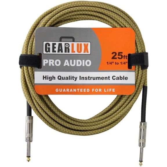 Gearlux Instrument/Guitar Cable, Tweed, 25 Foot