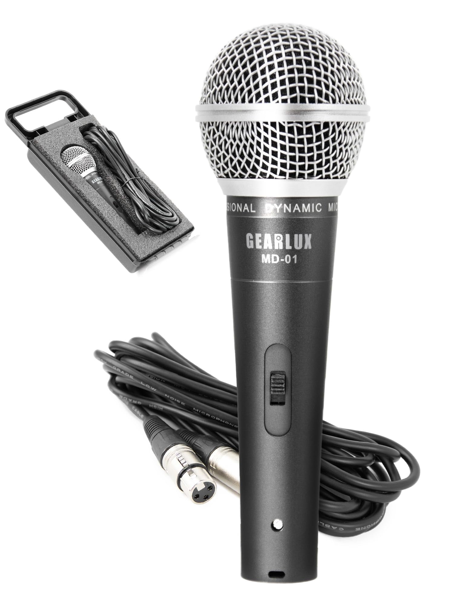 Gearlux MD-01 Wired Dynamic Vocal Microphone with On/Off Switch & Metal Cannon Style 16.5 ft XLR Cable