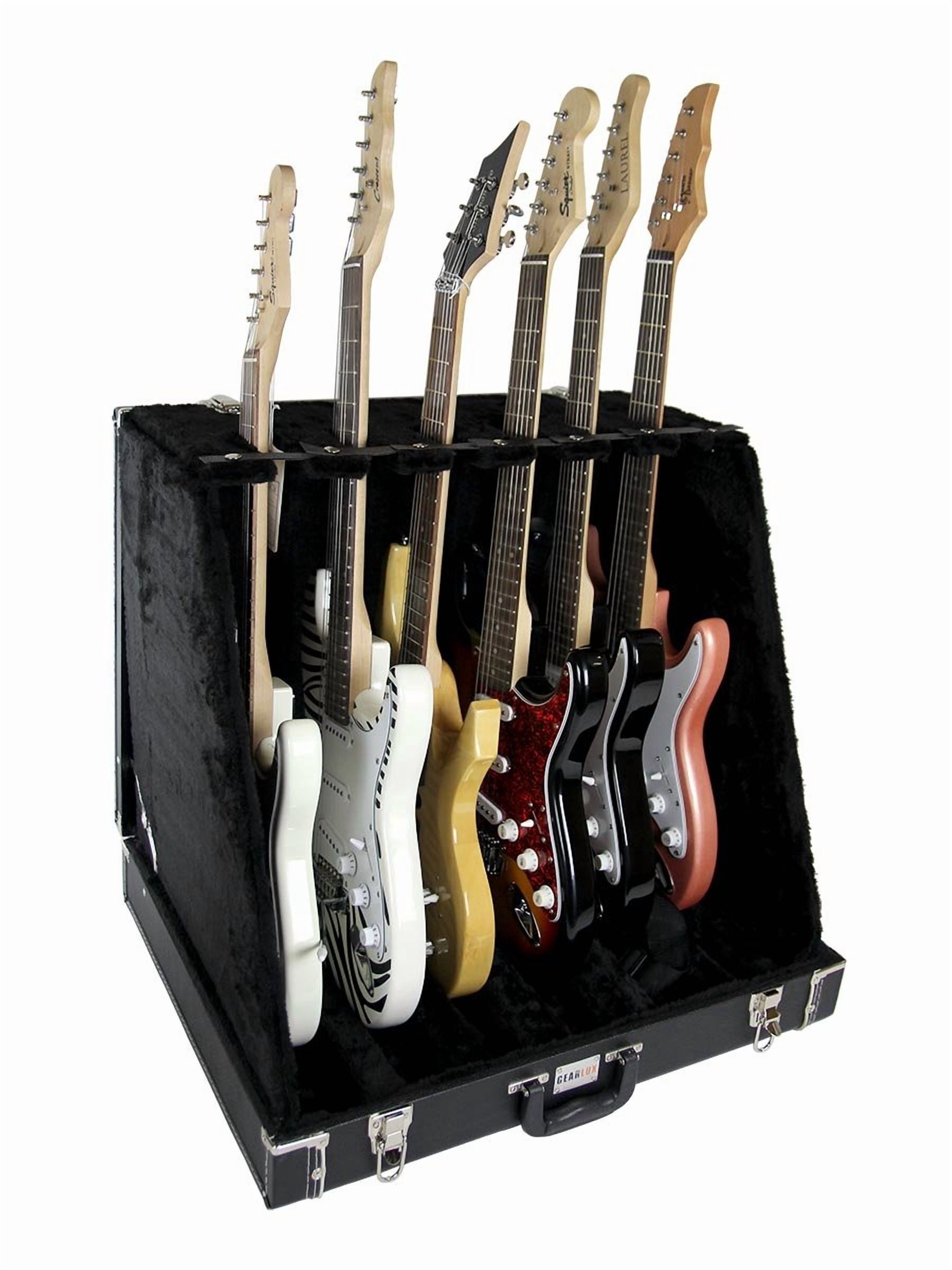 Gearlux Multiple Guitar Stand Case for 6 Electric or 3 Acoustic Guitars, Hardwood Exterior, Plush Interior