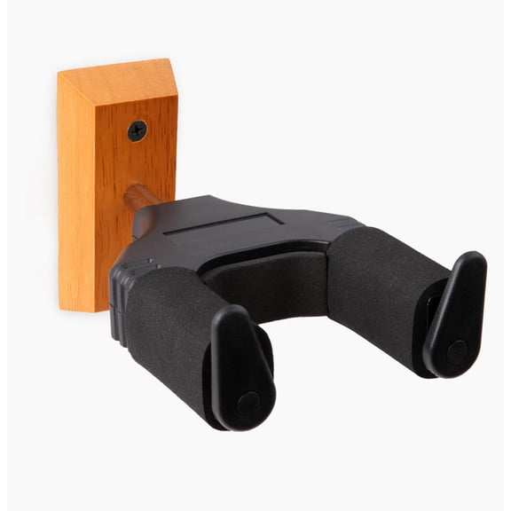 Gearlux Universal Self Locking Guitar Wall Hanger with Wooden Base, Auto Swivel, and Foam Padded Arms for Acoustic, Electric Bass, Mandolin, and Ukuleles