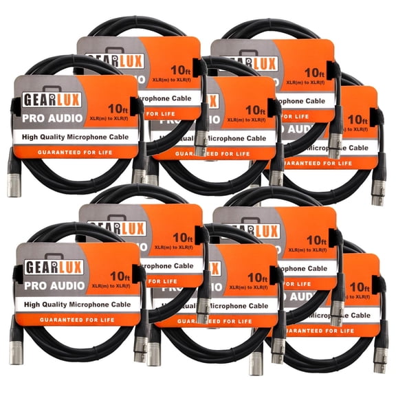 Gearlux XLR Microphone Cable, 10 Foot - 10 Pack