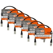 Gearlux XLR Microphone Cable, Fully Balanced, Male to Female, 3.2 Feet - 6 Pack