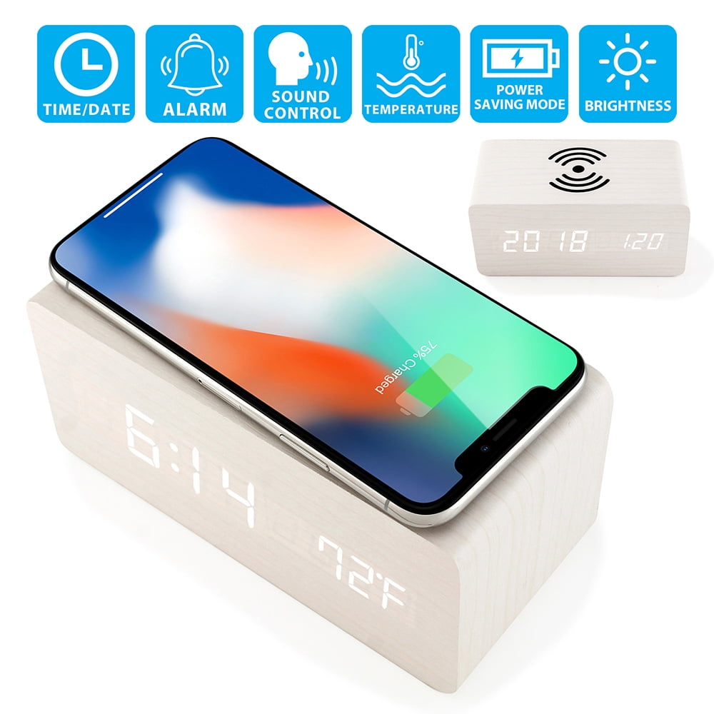 Gearonic Modern Voice Control LED Alarm Clock, Qi Wireless Charging ...