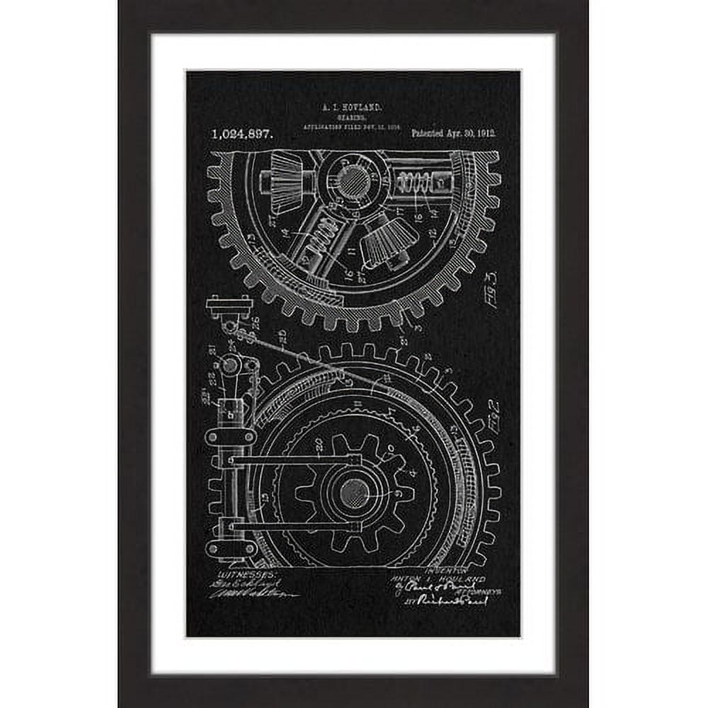 "Gears 1912 Black Paper" Framed Painting Print