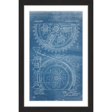 "Gears 1912 Blueprint" Framed Painting Print