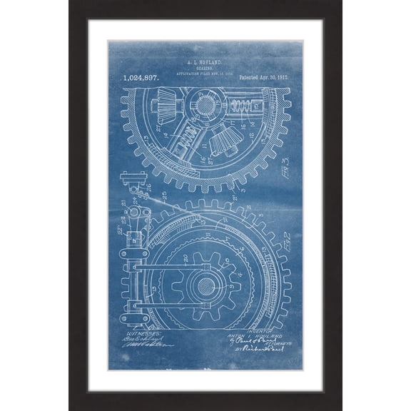 "Gears 1912 Blueprint" Framed Painting Print