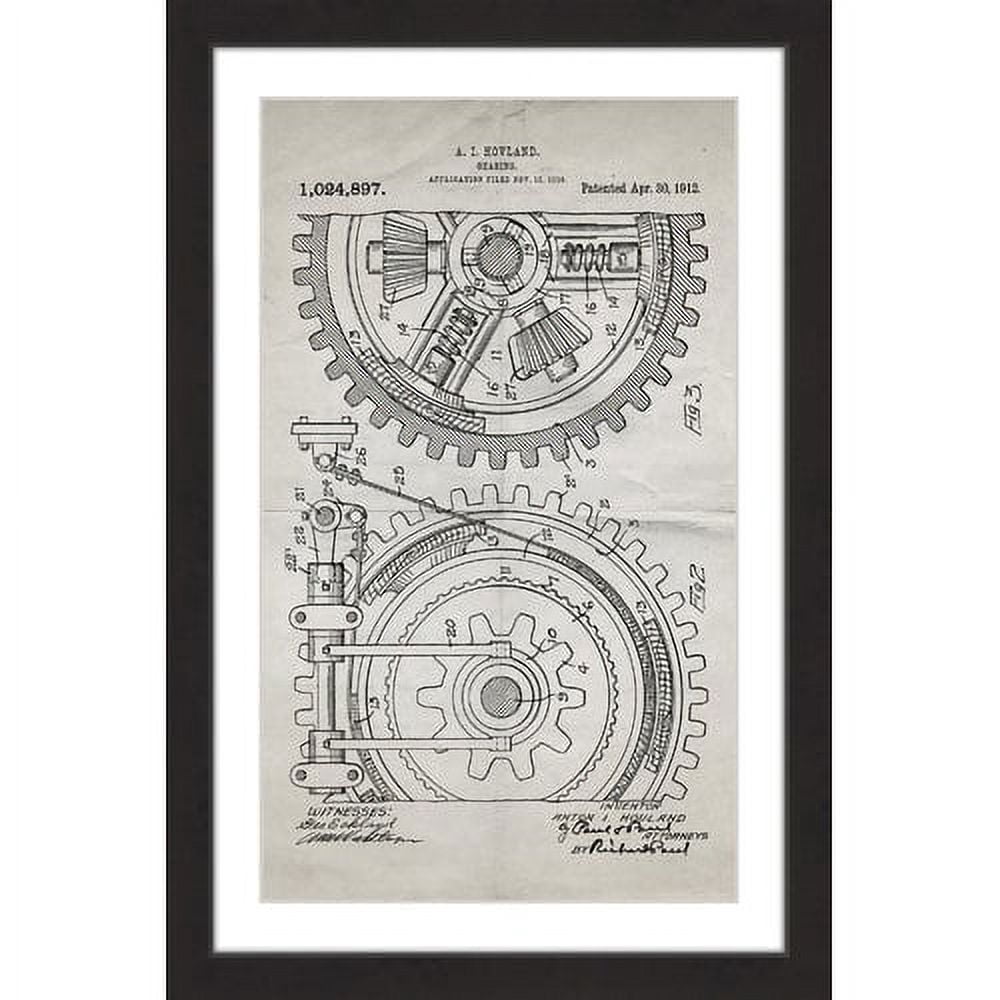"Gears 1912 Old Paper" Framed Painting Print