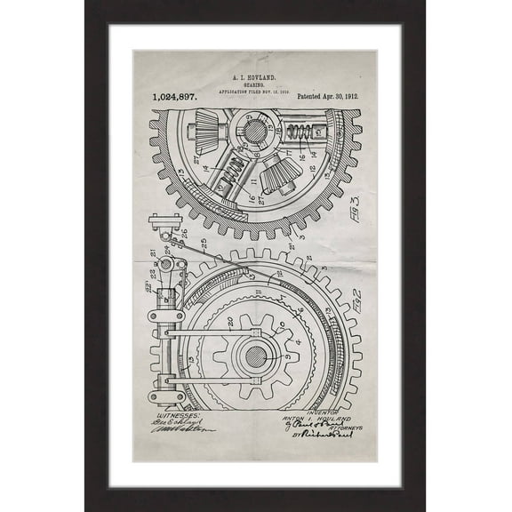 "Gears 1912 Old Paper" Framed Painting Print