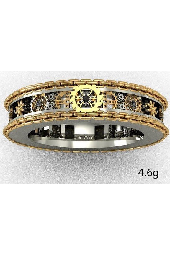 Gears Carved Finger Rings Men Women Antique Silver