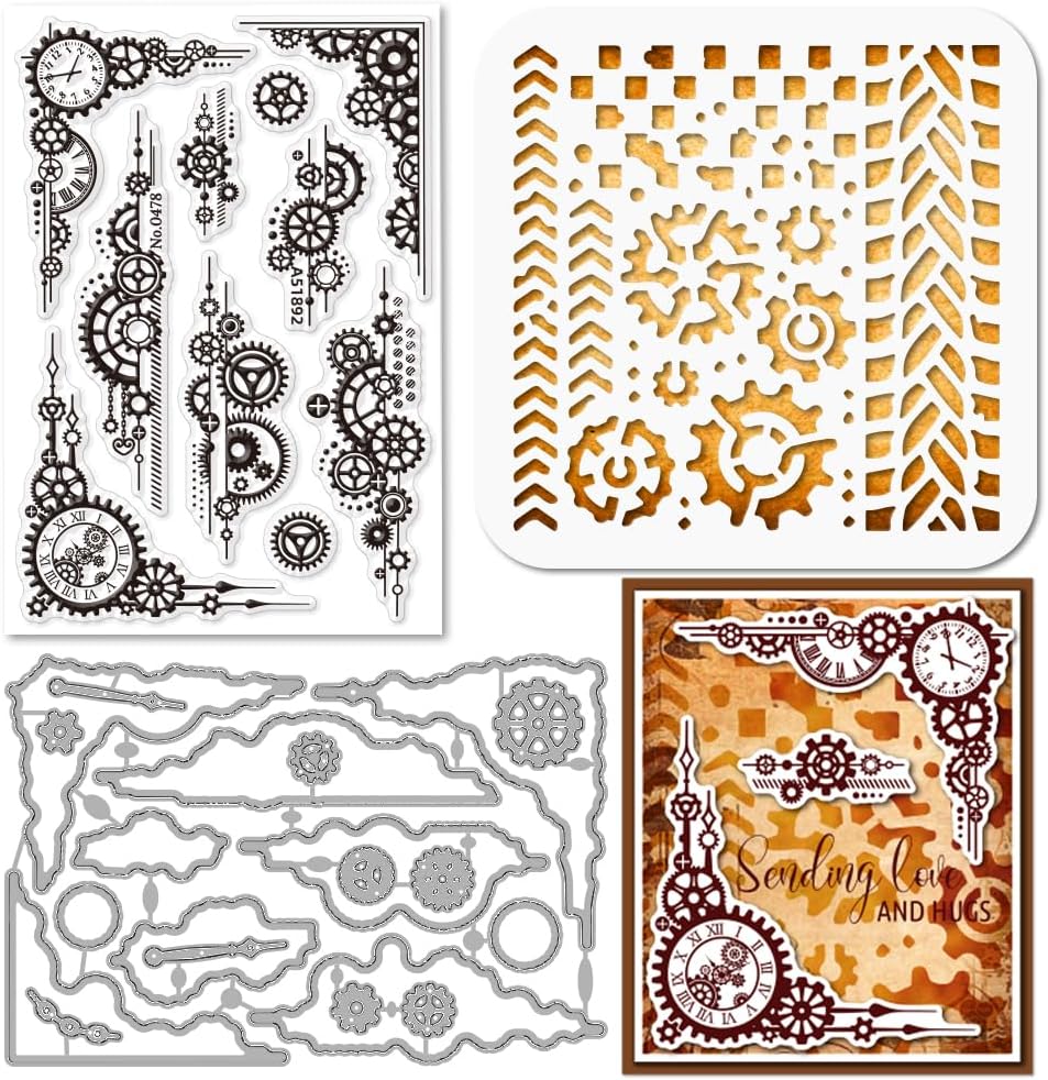 Gears Corners Silicone Clear Stamps Metal Gear Frame Cutting Die Cuts ...