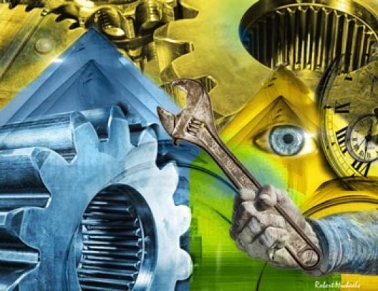Gears Eye and Wrench Canvas Art - Robert Michaels (19 x 15)