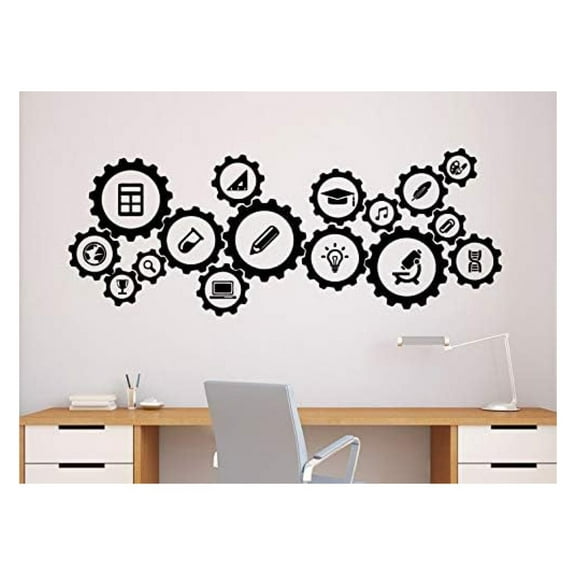 Gears Mechanism Wall Decal Engineering Vinyl Sticker Science Education Home Office School Decor Interior (72n)