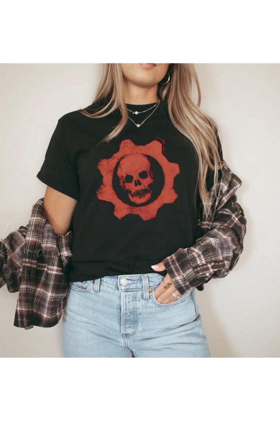 Gears Of War Red Printed Logo T Shirt Vintage Gaming Y2k 2000s Xbox Marcus Fenix V1130420, for men & women, up to size 5XL