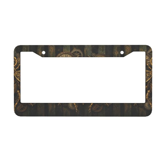 Gears Scarab Beetle Steampunk {Aluminum Car License Plate Frames Covers 2 PCS Automotive Exterior Accessories,Car License Plate Frame Aluminum Decorative Auto Tag License Plates Holder 2 Holes}