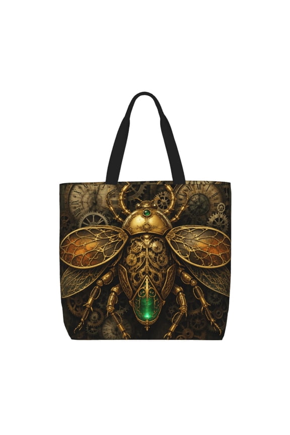 Gears Scarab Beetle Steampunk Tote Bag Reusable Shoulder Handbag Top Handle Purse for Shopping Work