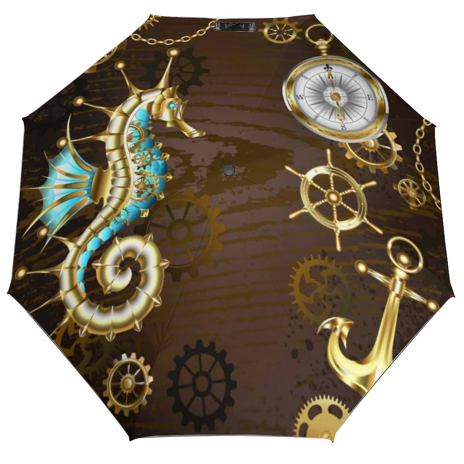 Gears Steampunk 8 Ribs Auto Umbrella Steam Punk Neck Gator Clock Wind