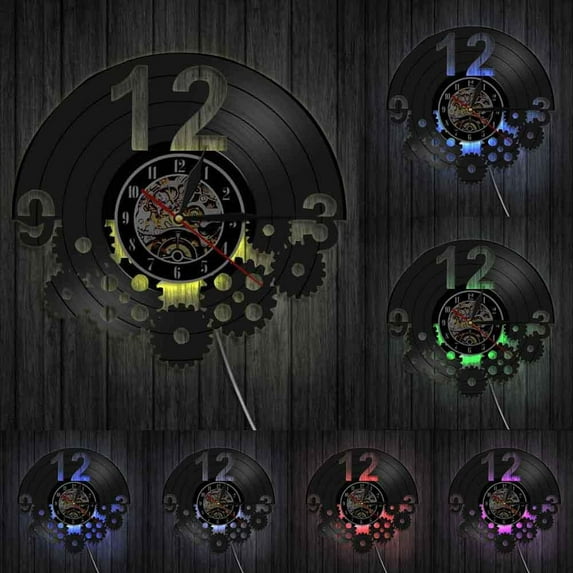 Gears and Cogs Wall Art Steampunk Ornaments Decor Vinyl Record Wall Clock Gift for Cyclist Cycling Fan Cogwheels Retro Clock