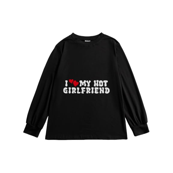 Gearup Black Womens Long Sleeve T-Shirt Crew Neck Casual Clothes Personalized T-Shirt Customized w/Photo
