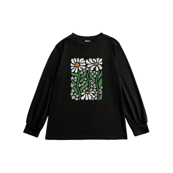 Gearup Black Womens Long Sleeve T-Shirt Crew Neck Casual Clothes Personalized T-Shirt Customized w/Photo