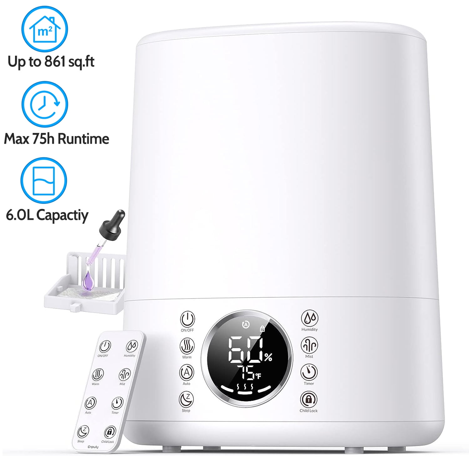 Gearup Humidifiers 6L Top Fill Warm and Cool Mist Humidifiers for