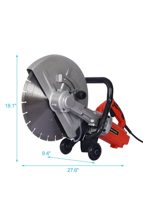 Concrete Saw Cutter, 14 in Electric Cut Off Saw Power Cutter with 3000W Motor, Wet/Dry Cutting, Guide Roller and Water Line for Masonry Work, without Blade