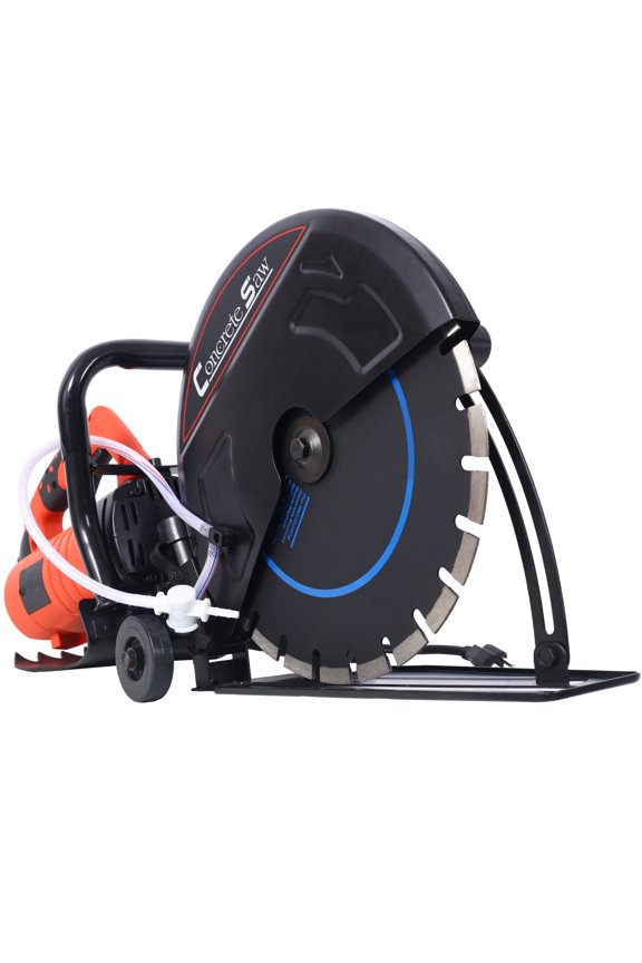 Concrete Saw Cutter, 14 Inch Electric Cut Off Saw Masonry Saw for Wet Dry Concrete Cutting, Guide Roller and Water Line Attachment for Road Work