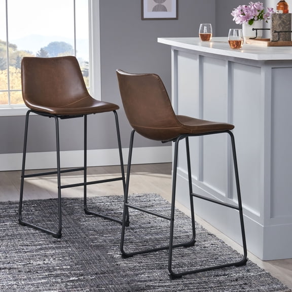 Gearwell Counter Height Stools, Set of 2 Brown 24-Inch Bar Stools with Vintage Style, Counter Chairs for Kitchen Island, Breakfast Bar and Dining Room