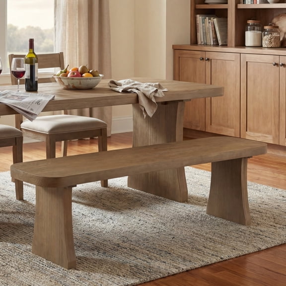 Gearwell Dining Bench Seat, 62.9-Inch Pine Wood Kitchen Bench with 350 lbs Capacity, 3-Person Indoor Wooden Bench for Dining Room Living Space