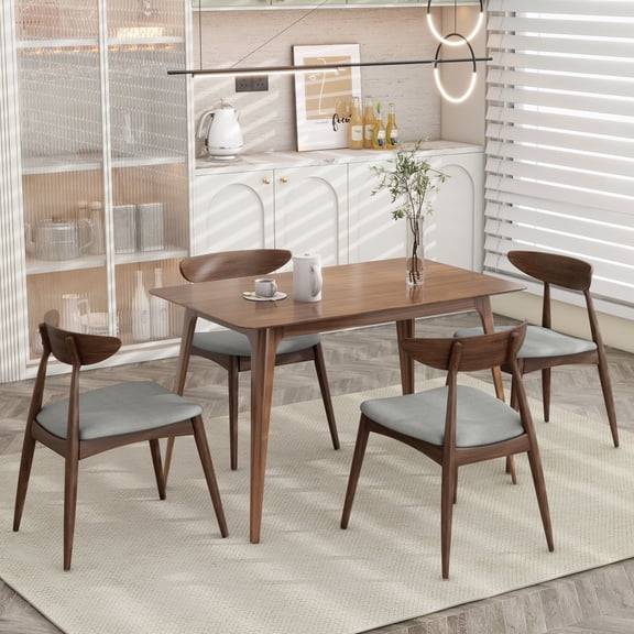 Gearwell Dining Chair Set, Set of 2 Upholstered Side Chairs with Ergonomic Backs, Light Gray Cushions and Walnut Rubberwood Frames for Dining Room, Breakfast Nook or Apartment