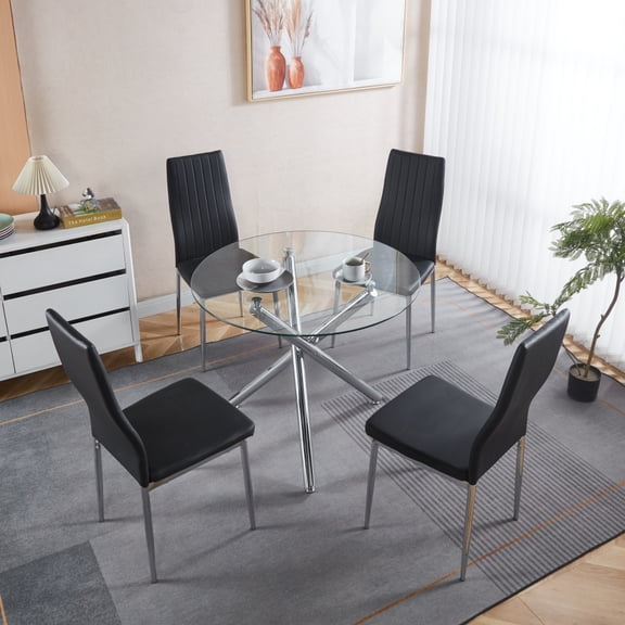 Gearwell Dining Chair Set, Set of 4 Black Kitchen Side Chairs with Chrome Color Legs, Modern Dining Room Chairs for Kitchen Dining Room Restaurant Seating