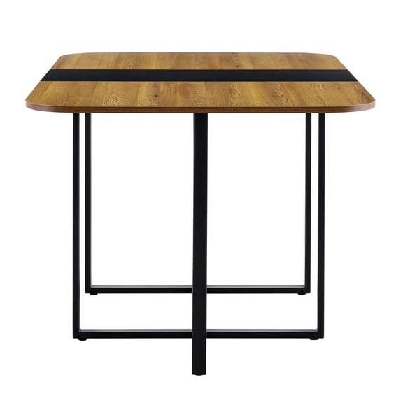 Gearwell Dining Table Kitchen Table, 60.2-Inch Black and Natural Wood Two-Tone MDF Dining Room Table for Modern Minimalist Industrial Dining Room Kitchen