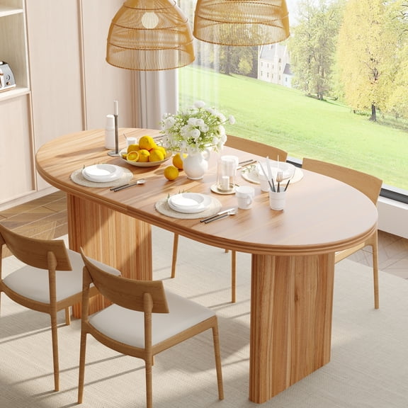 Gearwell Extendable Dining Table, 55.12-70.87-Inch Natural Walnut Kitchen Table with Removable Extension Leaves, Mid-Century Modern Table for Dining Room
