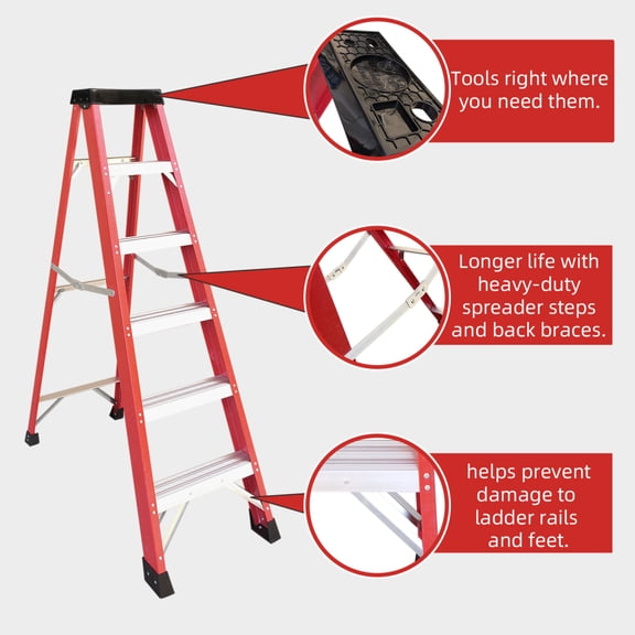 Gearwell Fiberglass Step Ladder, Single-Sided Insulation Ladder and Electrical Work Stepladder, 330 lbs Capacity for Construction, Electrical Engineering and Workshop Use