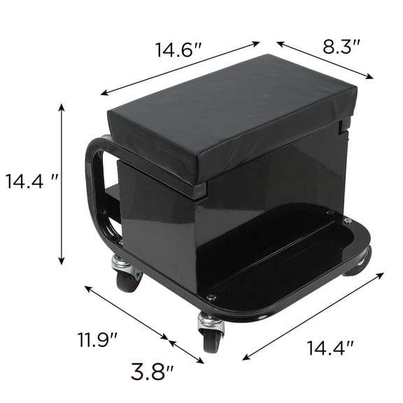 Gearwell Mechanic Seat, Rolling Creeper Stool with 3 Built-In Drawers, Tool Chest Storage for Garage Shop Repair, Black