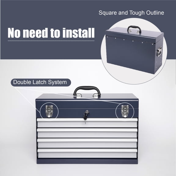Gearwell Metal Tool Box, Heavy Duty 21 in Portable Tool Chest Organizer with 4 Drawers, EVA Liners, Ball Bearing Slides, Locking System and Powder-Coated Finish
