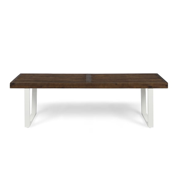 Gearwell Outdoor Patio Bench, Metal and Solid Wood Garden Bench with Backless Seating for Porch, Backyard, Deck, Entryway, Yard and Outdoor Living Spaces