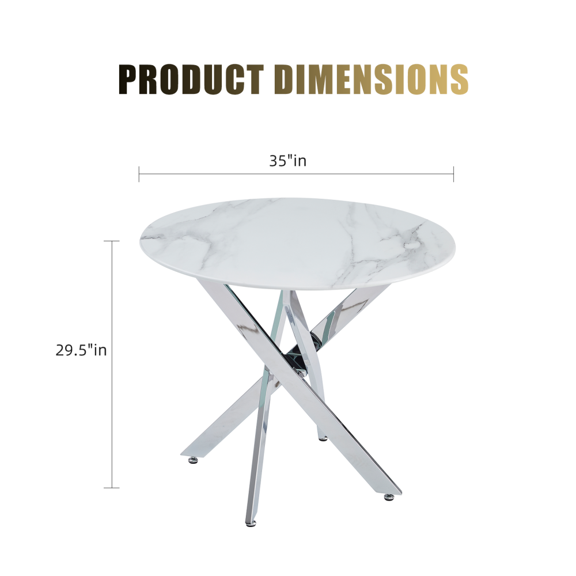 Gearwell Round Glass Dining Table, 35.43-Inch Granite-Pattern Kitchen Table with Metal Frame for Dining Room, Living Room, Office, Caf, Conference Room, and Parties