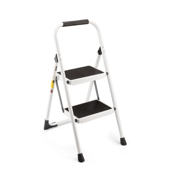 Gearwell Folding 2 Step Ladder Stool with Anti-Slip Wide Pedal Handrails 330 lbs Capacity White