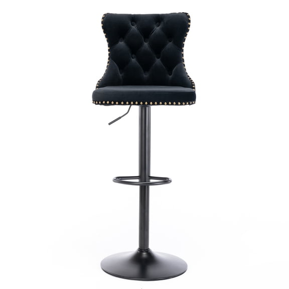 Gearwell Swivel Bar Stools, Set of 2 Black Velvet Adjustable Counter Stools with Tufted Backs and Gold Base, 25-33 in Seat Height for Kitchen Island and Home Pub