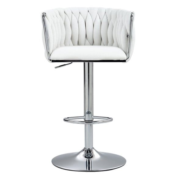 Gearwell Swivel Bar Stools, Set of 2 Gray Adjustable Counter Height Bar Chairs with Woven Fabric Backs, Footrests and Chrome Bases for Kitchen Island, Cafe and Pub