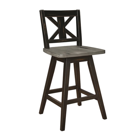 Gearwell Swivel Counter Stools, Set of 2 White and Gray X-Back Counter Height Chairs with Solid Rubberwood Frame, 360 Rotating Kitchen Island Seating for Dining Room