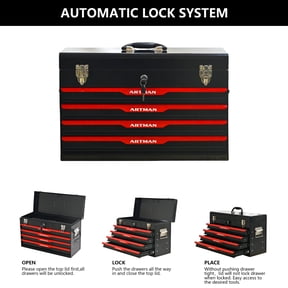 Gearwell Tool Box Organizer, Red 20 in Steel Portable Tool Chest Cabinet with Drawers, Metal Lock Closure and Powder-Coated Finish for Garage Workshop Storage