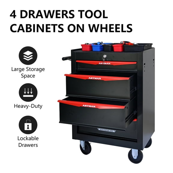 Gearwell Tool Chest Cabinet, 20-Inch Rolling Steel Tool Storage Box Organizer with 7 Drawers, Ball Bearing Slides, Black and Blue Garage Workshop Tool Cart