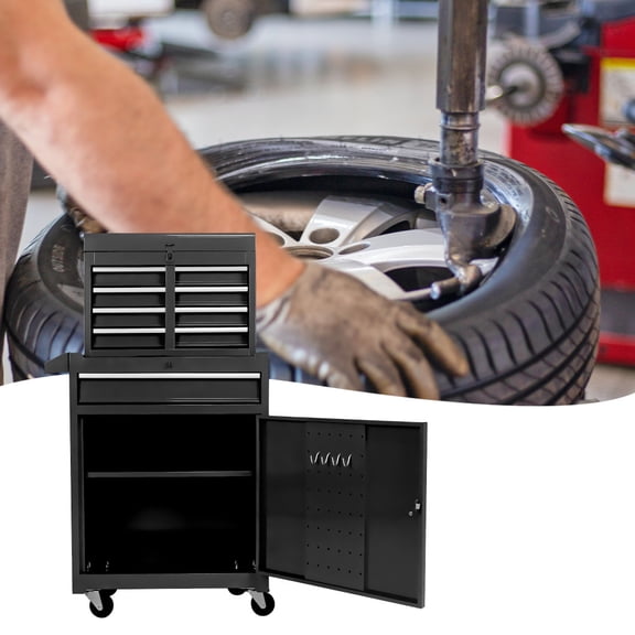 Gearwell Tool Chest Cabinet, 5-Drawer Rolling Tool Box Organizer with Lockable Wheels, Detachable Top, Sliding Drawers and Adjustable Shelf for Garage Workshop, Black